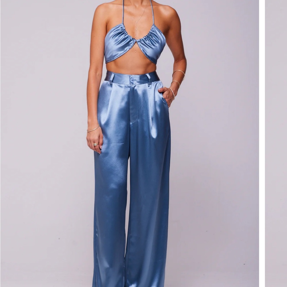 Resa Blue Satin Women's Pants and top